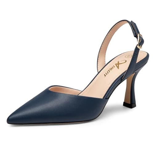 Athlefit Closed Pointed Toe Heels for Women Dress Work Wedding Party Slingback Stiletto Pumps Shoes Navy Size 8.5, SAPU2606W - Image 1
