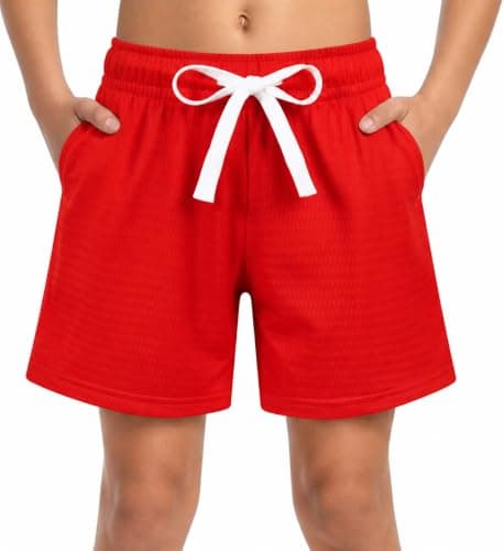 Cozople Boys Basketball Shorts Lightweight Breathable Mesh Athletic Shorts for Running Soccer Gym and Outdoor Adventures Kids Shorts with Comfortable Fit Flexible Elastic Waist Red