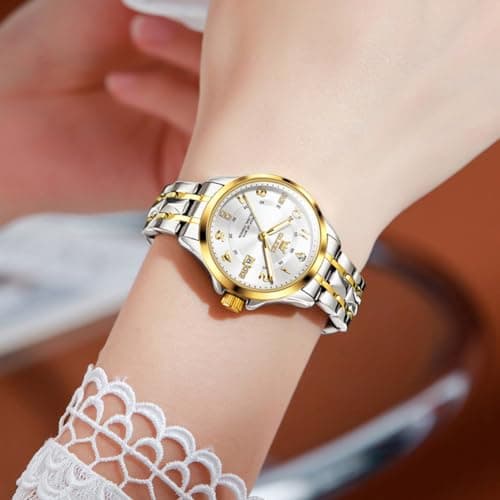 OLEVS Watch Women Gold and Silver Womens Watch Dainty Small Wrist Ladies Female Watches for Women Elegant Two Tone Water Resistant Analog Large Face Women's Watches Relojes para Mujer - Thumbnail 3