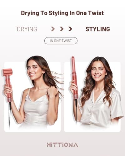 HITTIONA 5 in 1 High-Speed Hair Dryer Brush - Hot Air Styler & Hair Styler, Fast Drying Blow Dryer Brush No Heat Damage Multi-Styler Auto Wrap Curlers for Volumizing Curl Straighten Frizz-Free - Thumbnail 3
