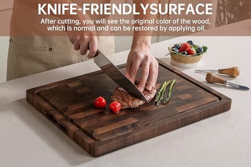 THETCHRY Walnut Wood Cutting Boards for Kitchen, End Grain Chopping Board Double Sided, Large Cutting Board with Handle, Charcuterie Butcher Block for Meal Prep & Serving with Gift Box, 17"×13"×1" - Thumbnail 4