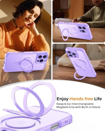 MOCCA Design for iPhone 16 Pro Max Case with Magnetic Invisible Stand [Full Camera Protection] [Compatible with Magsafe] Military Drop Shockproof Translucent Matte Phone Case Cover 6.9",Light Purple - Thumbnail 4