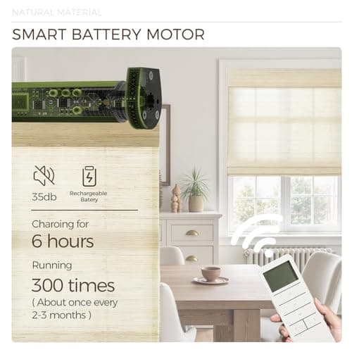 TWOPAGES Natural Woven Ramie Roman Shades, Custom Cordless No Drill or Motorized Bamboo Blinds for Indoor Windows Doors, Cashew - Thumbnail 5