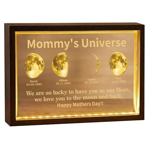 ROSLILY Personalized Moon Phase Picture Frame Light Box Custom Mommy's Universe Light Frame with Kid's Name Birthdate Mother's Day Gift For Mom Grandma Family Anniversary Birthday - Image 1