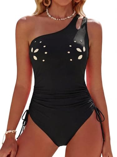 Dridreo Black Swim Suits for Women 2026 Tummy Control Full Coverage Bathing Suits One Shoulder One Piece Swimsuits S - Image 1