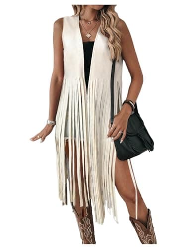 Milumia Women's Sleeveless Fringe Vest Faux Suede Western Cardigan Jacket Apricot Small - Image 1