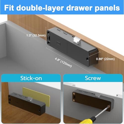 Cabinet Lock NFC RFID Card eLinkSmart Slim Hidden Drawer Lock for Child Safety Cupboard Door Liquor File Kitchen Pantry Furniture Double-Layer Drawer No Drilling Required Black - Thumbnail 2
