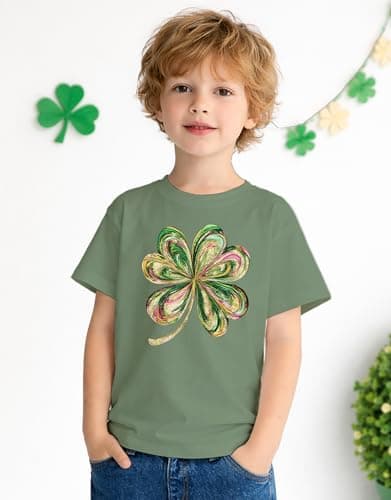 SANIXJOO Kids St Patrick’s Day Lucky Clover T-Shirt Retro Round Neck Baby Boy Summer Tee Top Girls Cute Patrick Gift Clothes(Green,2-3T) - Thumbnail 6