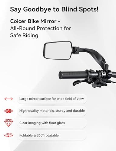 COICER Bicycle Mirror for Handlebar, E Bike Mirror Handlebar Mount Rearview - Thumbnail 2