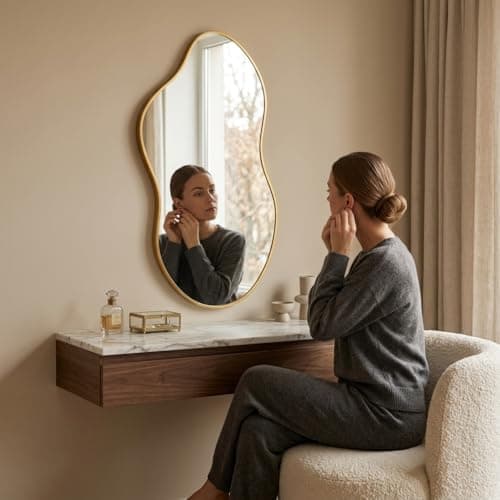 potijo Irregular Wall Mirror 20×36 Inch Wall Mirrors Decorative Gold Modern Asymmetrical Abstract Mirror for Bathroom Bedroom Living Room Entryway Hallway - Thumbnail 2