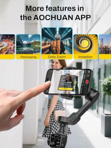 AOCHUAN 3-Axis Gimbal Stabilizer for iPhone, Smartphone Gimbal w/7.8" Extension Rod, OLED Display, Phone Stabilizer w/Face Tracking, Gesture Control, Video Record for iPhone & Android - Smart V8 Black - Thumbnail 5