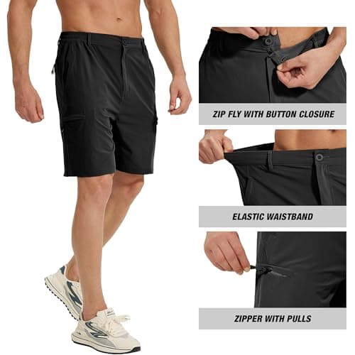 MOURCE Mens Cargo Shorts Quick Dry - Water Resistant Outdoor Hiking Shorts Men with Zipper Pockets, Black - Thumbnail 4