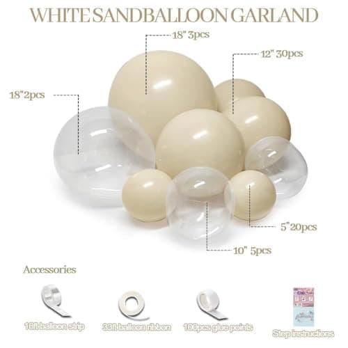 White Sand Balloons Double Stuffed White Beige Cream Ivory Balloons Clear Bobo Balloon Garland Arch Kit 18/12/5 Inch for Birthday Wedding Baby Shower Gender Reveal Party Decorations - Thumbnail 4