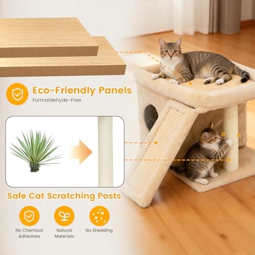 FURFAST Cat Tree, Compact Cat Tree for Small Spaces, Heavy Duty Cat Tower for Large Cats,Small Cat Tower with Cat Scratching Post & Bed, Cat Condo Climbing Furniture for Indoor Cats (Off-White) - Thumbnail 6