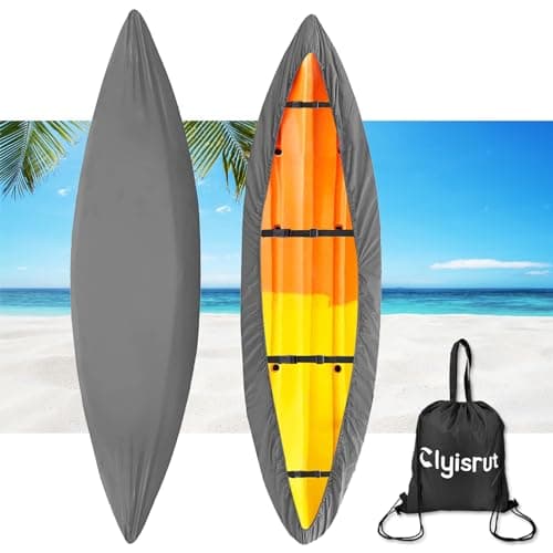 Kayak Cover Canoe Accessories, 13-15FT Waterproof Boat Tarp Shade Outdoor Oxford Storage Marine Cockpit Dust Cover UV Protection Ultra Strong Sunblock Shield for Fishing Boat Kayak Canoe (Gray) - Image 1