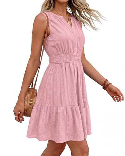 BTFBM Women Summer Dresses 2026 Casual Mini Dress Sleeveless V Neck Boho Beach Fashion Clothing A Line Dress Pockets(Pink, XX-Large) - Thumbnail 4