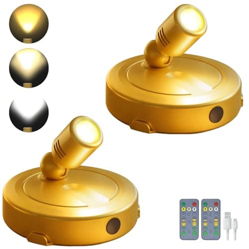 FFKWLTONG Rechargeable LED Spotlights Indoor Plant Grow Lights Picture Lights 180° Adjustable Wall Mounted Display Lamp for Plants/Artwork/Figures/Bookshelf Ambience Lighting-Gold