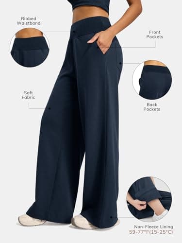 ATHMILE Navy Blue Sweatpants Womens Wide Leg High Waist Baggy Lounge Casual Pants Fall Winter Spring Clothes with Pockets - Thumbnail 3