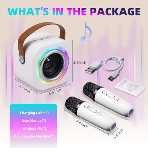 Mini Karaoke Machine for Kids with 2 Wireless Mics,TOP Singing Toys Birthday Gifts Ideas for Girls Ages 3,4,5,6,7,8,9,10,11,12+ Years Old,Great Gift Ages Girls,Boys Trend Party - Thumbnail 6
