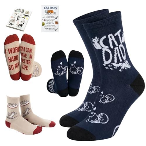 ZAOMENG Funny Socks for Men Cat Dad Socks Novelty Fun Cat Socks Birthday Crazy Gifts for Cat Lovers,Boyfriend Crew Cotton Sock for Adult - Image 1