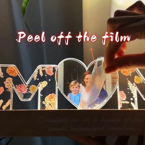 CraffBase Personalized Birth Month Flower Night Light for Mom Custom Name & Photo Acrylic LED Light, Mom's Garden Birth Flower Sign Perfect Birth Flower Gift for Mom Birthday Mother's Day - Thumbnail 4