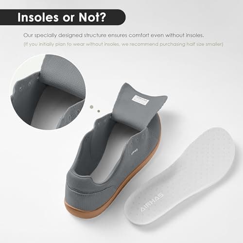 AIRHAS Womens Minimalist Barefoot Shoes Zero Drop Wide Toe Box Shoes Lightweight Casual Fashion Sneakers for Women(Dark Grey/Gum,7.5 - Thumbnail 5