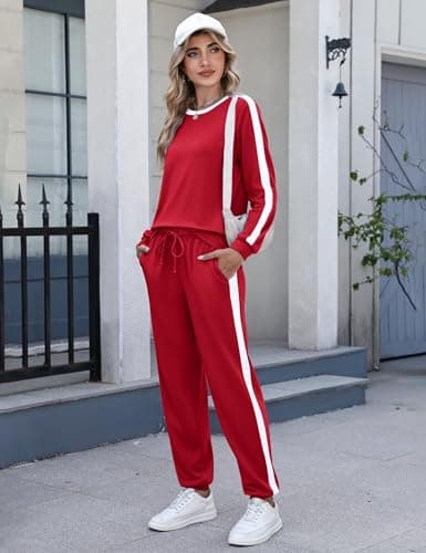 Marvmys Women 2 Piece Fall Sets Long Sleeve Tracksuits Fashion Travel Outfits Lounge Set for Ladies Burgundy L - Thumbnail 3