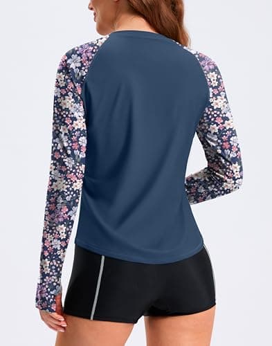 Viodia Womens Swim Shirt UPF50+ Rash Guard Long Sleeve Swimsuit Top Sun Protection Shirts Bathing Suit with Zipper Purple Flower XL - Thumbnail 2