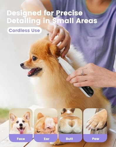 PAPMINI Dog Paw Trimmer with LED Light, 35dB Low Noise Paw Trimmers for Dog's Feet, 2 Speed Safety Electric Dog Clippers for Grooming, Rechargeable Cat Shaver for Paws, Ears, Face, Rump (White) - Thumbnail 4