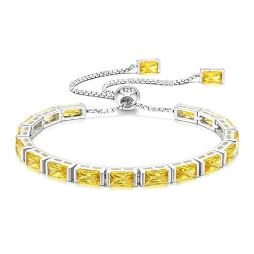 Cacupol Birthstone Tennis Bracelet for Women Sterling Silver Adjustable Chain Fine Hypoallergenic Jewelry Anniversary Birthday Gifts - Image 1
