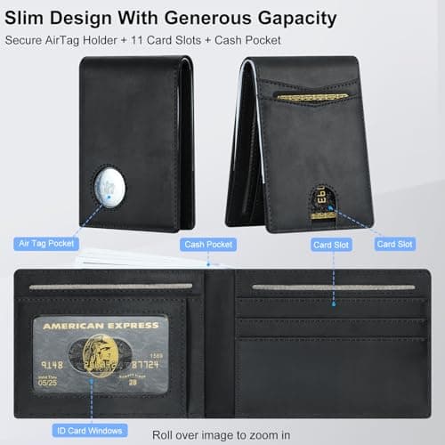 furid Genuine Leather Wallet Compatible with Airtag: Slim Air Tag Wallet for Men RFID Blocking, Bifold, Front Pocket, Minimalist Card Holder - Thumbnail 2