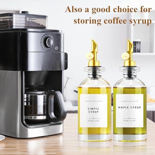 GIXSEGIE Olive Oil Dispenser Bottle with Bamboo Tray, Metal Pour Spout, Coffee Syrup & Cooking Oil Dispenser for Kitchen - Thumbnail 6