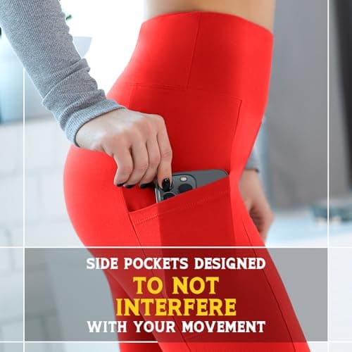 Walifrey Leggings with Pockets for Women, High Waisted Buttery Soft Womens Leggings for Gym Yoga Workout (Red LXL) - Thumbnail 5