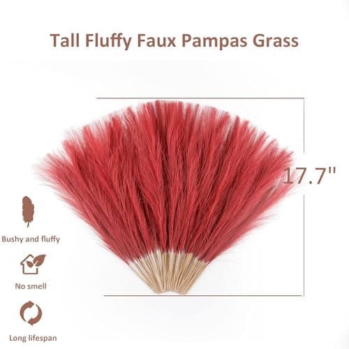 Acfruits Burgundy Pampas Grass Small, 30 Pcs 17" Faux Pampas Grass Short Decor, Pompas Grass Flower Arrangement and Vase Filler for Boho Home Wedding Decoration - Thumbnail 2
