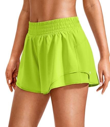 Soothfeel Running Shorts for Women High Waisted 2.5" Flowy Women's Athletic Workout Shorts with Liner Quick Dry Tennis Shorts Fluorescent Green Medium - Image 1