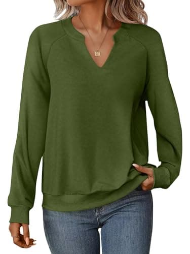 GKBK Womens Sweatshirts Long Sleeve V Neck Tops Fall Winter Basic Casual Lightweight Pullover Shirt Army Green - Image 1