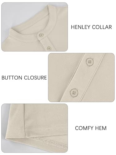 Crastimo Men's Henley Short Sleeve Shirt Stretchy Regular Fit Moisture Wicking Lightweight Soft Texture Fabric Ribbed Knitted Waffle Men Off White M - Thumbnail 5