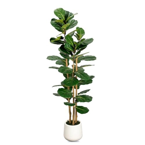 Artificial Fiddle Leaf Fig Tree in Modern White Planter, 5ft Large Fake Tree with 3 Sturdy Trunks, Fake Plants Faux Fig Tree with Moss, Lifelike Tall Artificial Plants Indoor for Office Home Decor - Image 1