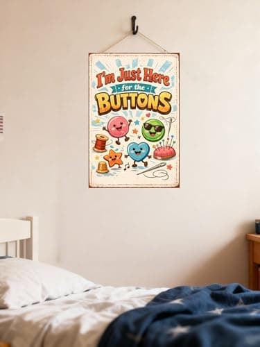 I’m Just Here for the Buttons Tin Sign Cute Cartoon Sewing Wall Art Colorful Button Metal Plaque Funny Craft Room Decor Decorative Sign for Sewing Studio Home Wall 8x12 Inch - Thumbnail 4