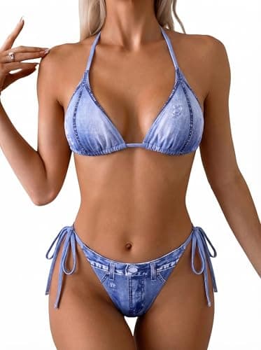 ZAFUL Womens Two Piece Swimsuits Open Back Bikini Sets Sexy Padded Cheeky Triangle Thong 2 Piece Bathing Suit Light Blue L - Image 1
