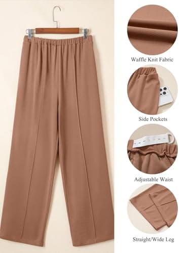 BLENCOT Women's Maternity Work Pants High Waisted Pleated Wide Leg Stretchy Pregnancy Trousers Office Clothes for Business Casual with Pockets Brown L - Thumbnail 6