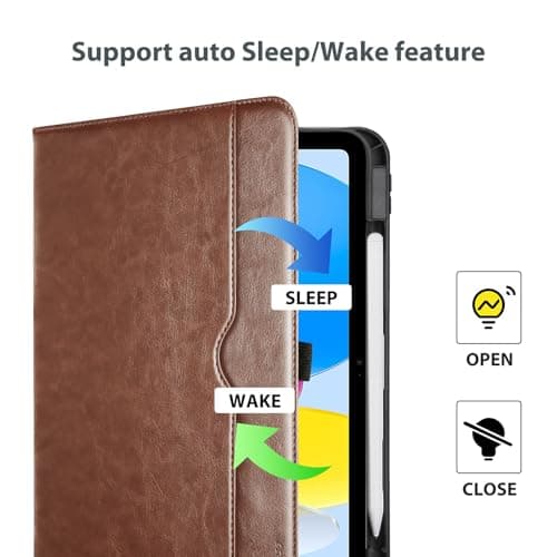 ProCase for iPad A16 11th Generation 11” 2025/iPad 10th Generation 10.9” 2022 with Pencil Holder, iPad 11/10 PU Leather Case Business Stand Cover Smart Folio with Hand Strap Front Pocket -Brown - Thumbnail 6