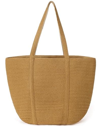 Loiyadn Straw Bag, Beach Bag Straw Beach Bags for Women Foldable Packable Beach Tote Lightweight Large Shoulder Handbags - Small - Image 1