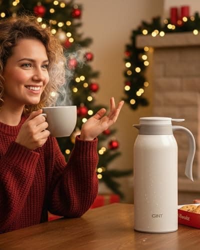 GiNT 51 Oz Stainless Steel Thermal Coffee Carafe, Double Walled Vacuum Insulated Flask, 12 Hour Heat Retention, 1.5 Liter Tea, Water, and Coffee Dispenser (Upgraded version White) - Thumbnail 2
