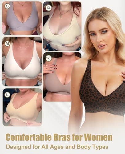 Jelly Wireless Bra for Women Deep V Push Up Seamless T-Shirt Bras Comfortable Plunge No Underwire Bra with Adjustable Straps Everyday Bras Leopard Coffee - Thumbnail 5