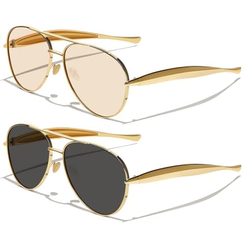 YMRFW Gold Trendy Aviator Sunglasses for Women Men, Retro 2025 Metal 70s Oversized Sun Glasses - Image 1