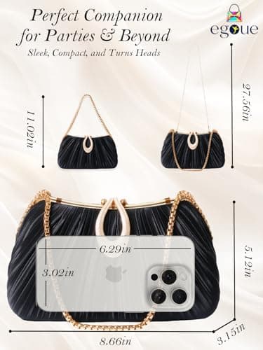 Black Clutch Purses for Women - Elegant Sparkling evening bags for Wedding Galas, Prom Nights, Cocktail Parties&Formal Events - Thumbnail 6