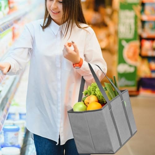 Reusable Grocery Bags (3 Pack) – Heavy Duty Shopping Bags, Gray - Thumbnail 2