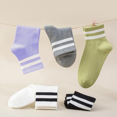 SISOSOCK Quarter Crew Cotton Socks for Women Striped Athletic Casual Breathable Socks 10 Pairs with Gifts Box - Thumbnail 3