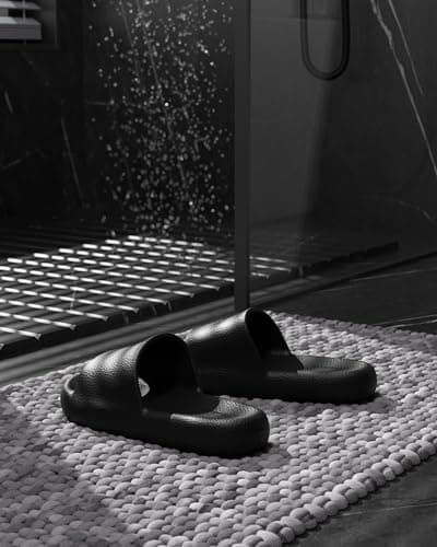 HUILONGJIA Cushioned Slides House Slippers for Men, Summer Pillow Sandals Non-Slip Pool Bath Shower Shoes Coud Soft for Indoor Outdoor, Black Mens Size 8-9 - Thumbnail 6